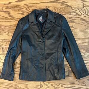 Tibor Leathers Vintage Black Jacket Ladies 3 Button Front M Short Length Tiboa